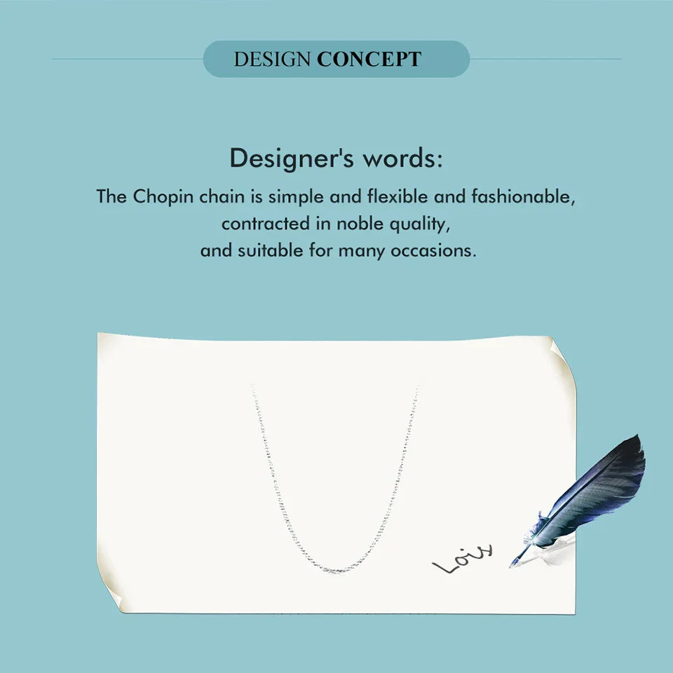 925 Sterling Silver Basic Chopin Necklace Simple Style Chain Link for Women Platinum Plated Fine Jewelry SCA019