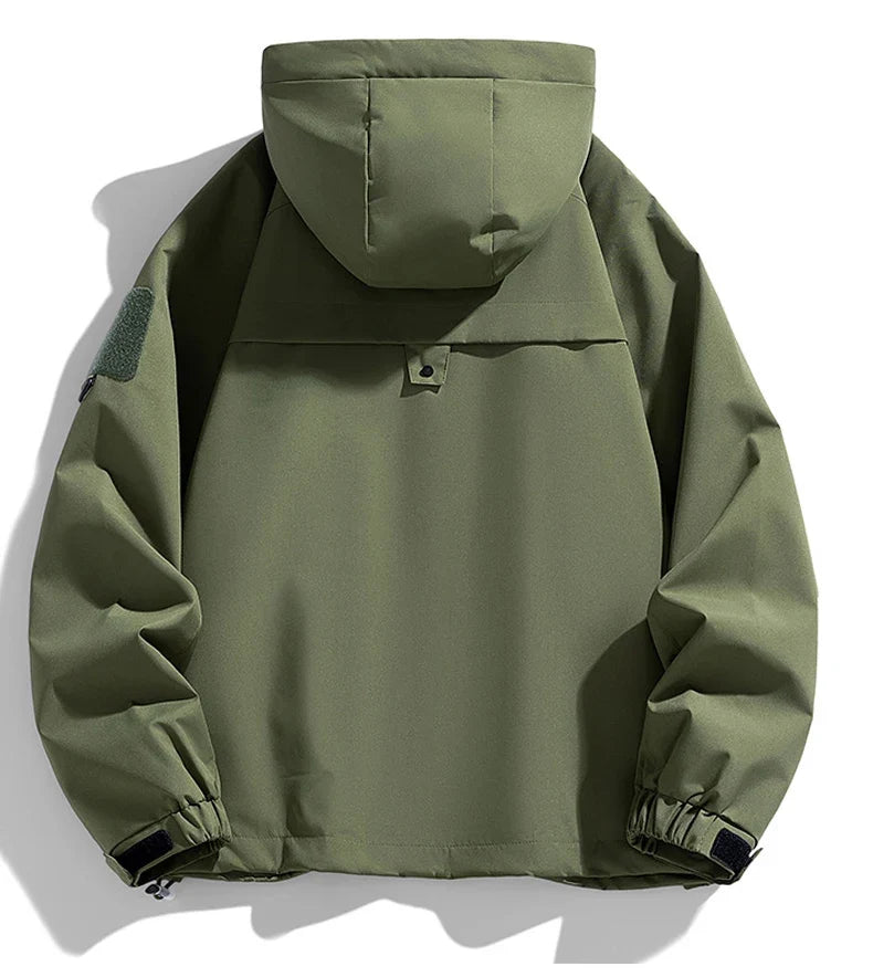 Windbreakers Men Hooded Jacket Zipper Coat Cargo Waterproof Black Bomber Camping Loose Thin Softshell Hooded Hiking Jacket