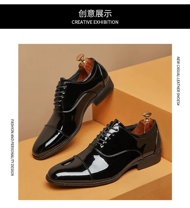 Classic Patent Leather Shoes Men Glossy Leather Shoe Man Formal Business Office Lace Up Wedding Shoes Plus Big Size 38-49
