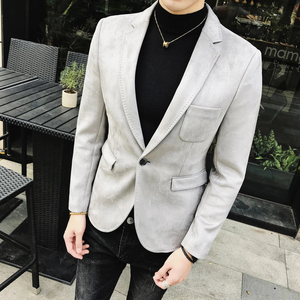 Blazer Hombre Men's Casual Slim Fit Deerskin Velvet Suit Jacket High-quality Korean Luxury Formal Solid Color Suit 6 Colors