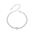 Love Heart Bracelets for Women Girls 925 Sterling Silver with CZ, White Gold Plated Charm Link Chain Bracelet Jewelry
