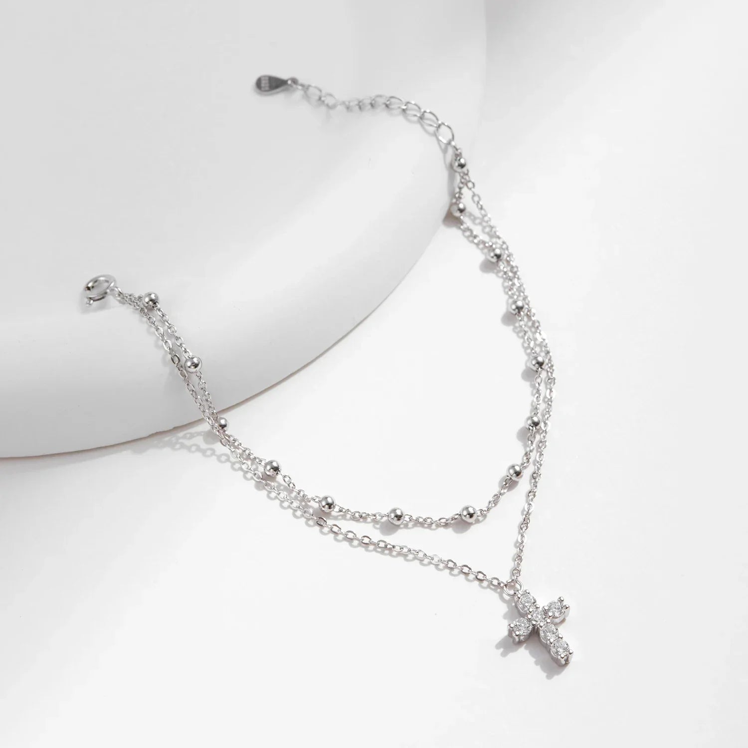Exquisite Cross CZ Bracelet 925 Sterling Silver Stackable Double Layer Link Chain Beads Bracelets For Women Fine Jewelry