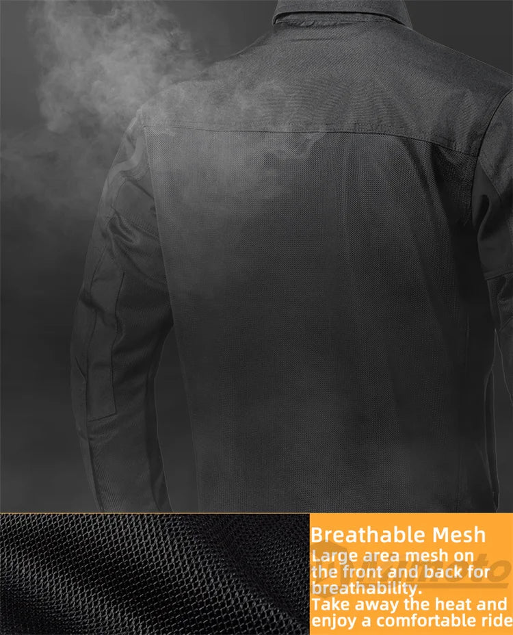 Men Motorcycle Jacket New Upgraded Summer Breathable Jacket CE Protective Retro Black Motorbike Motorcyclist Mesh Clothing