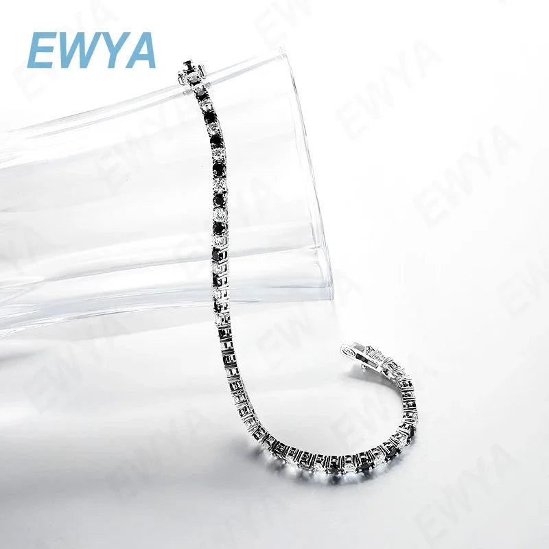 GRA Certified 3mm 0.1CT Gradient Color Black Grey White Moissanite Tennis Bracelet for Men Woman 925 Silver Link Bracelets