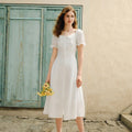 Dress Women Embroidered Elegant 2025 New Summer Lace-trimmed Collar Puff Sleeve Little White Dress for Summer