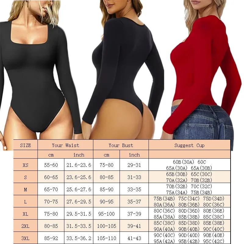 GUUDIA Open Crotch Big U Neck Seamless Bodysuit Long Sleeve Spandex Elastic Body Suit Shapewear Tummy Control Waist Shapers