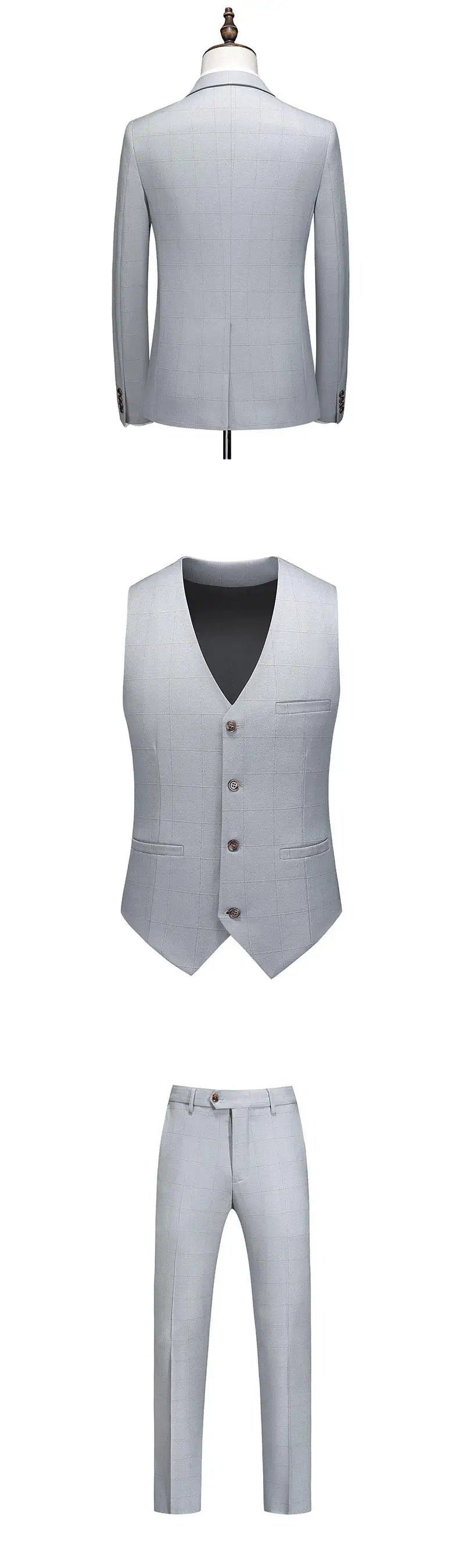 ( Jacket + Vest + Pants ) Fashion Boutique Plaid Mens Casual Business Suit Groom Wedding Dress Formal Slim Plaid Suit