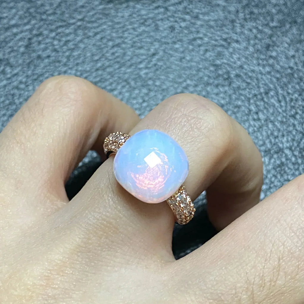 Original Design Pink Crystal Zircon Ring Candy Style Flat Ring for Women Wedding Party Fashion Jewelry Gift