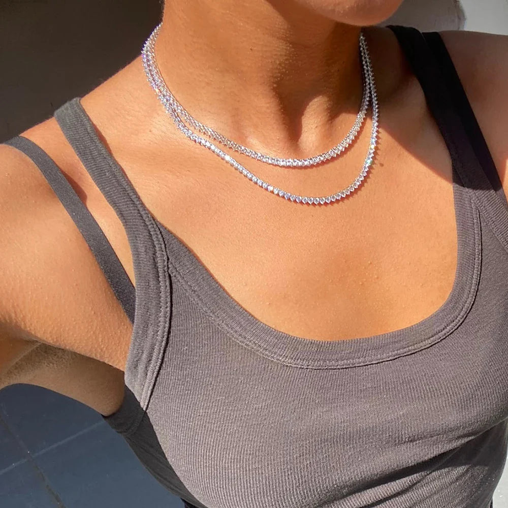 3/4/5mm  Moissanite Tennis Necklaces for Women Men 925 Sterling Silver 3-Prong Setting Diamond Riviera Necklace With Certificate