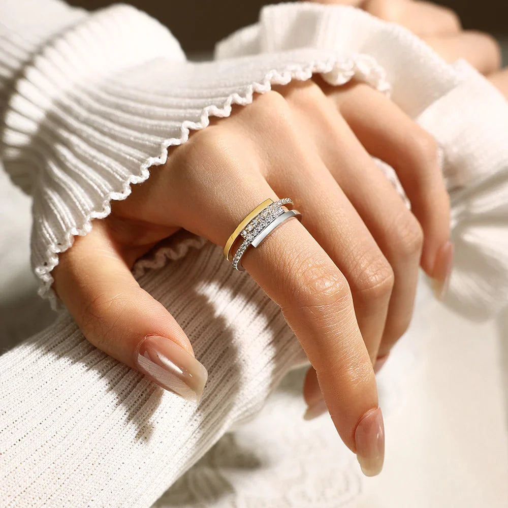 2026 Hot Two Tone Gold Spinner Moissanite Ring for Women Men 925 Sterling Silver Jewelry Perfect Birthday Gifts for Her