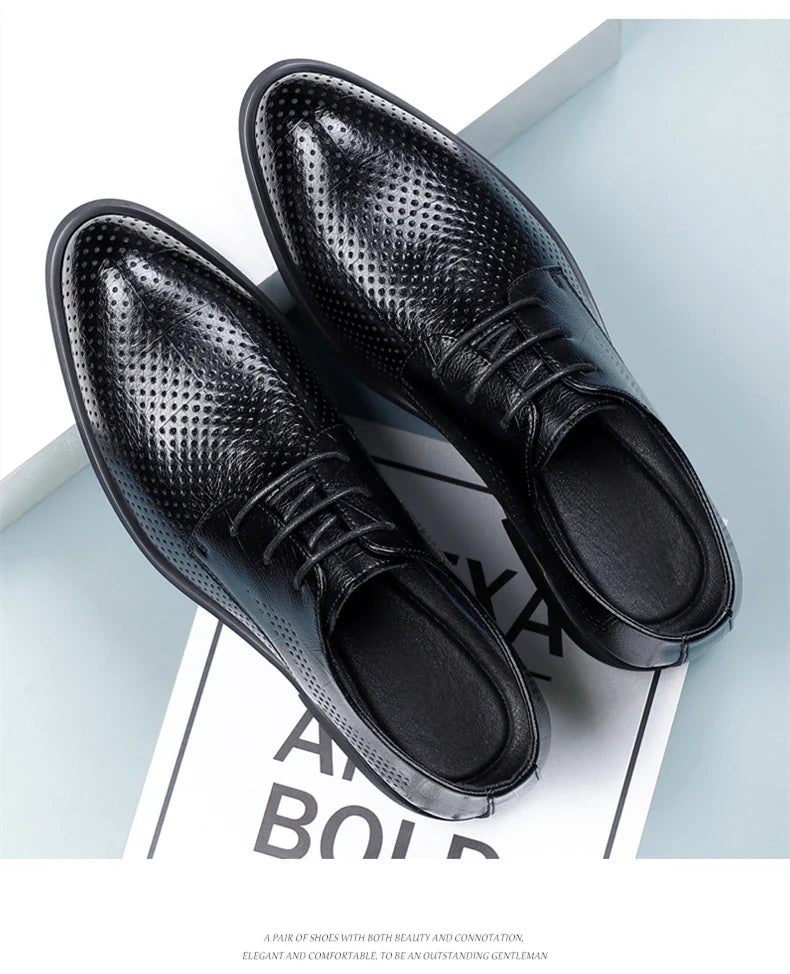 Men Spring Summer Hollow Out Breathable Elevator Shoes 6cm Hidden Height Increasing Business Formal Dress Office Wedding Shoes