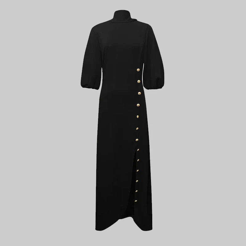 Wedding Prom Evening Gown Party Slit Maxi Dresses for Woman 2025 New Lace Up Gold Button Womens Black Autumn Long Dress