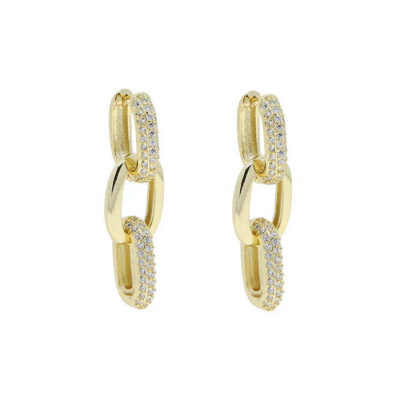 Korean Style Fashion Paper Clip Designer Jewelry Hoop Dangle Earrings for Women Cubic Zirconia Gold Platinum Plated Color