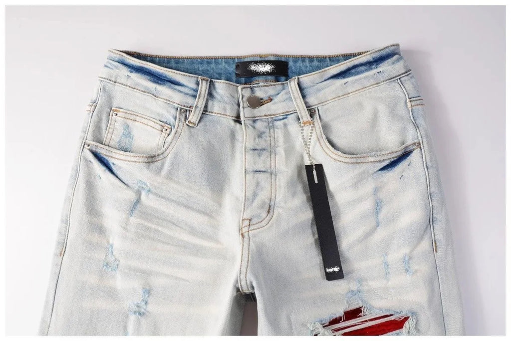 Spring and Autumn New Trend Solid Color Straight Tube Ripped Stretch Jeans Men Casual Comfortable Breathable High-Quality Jeans