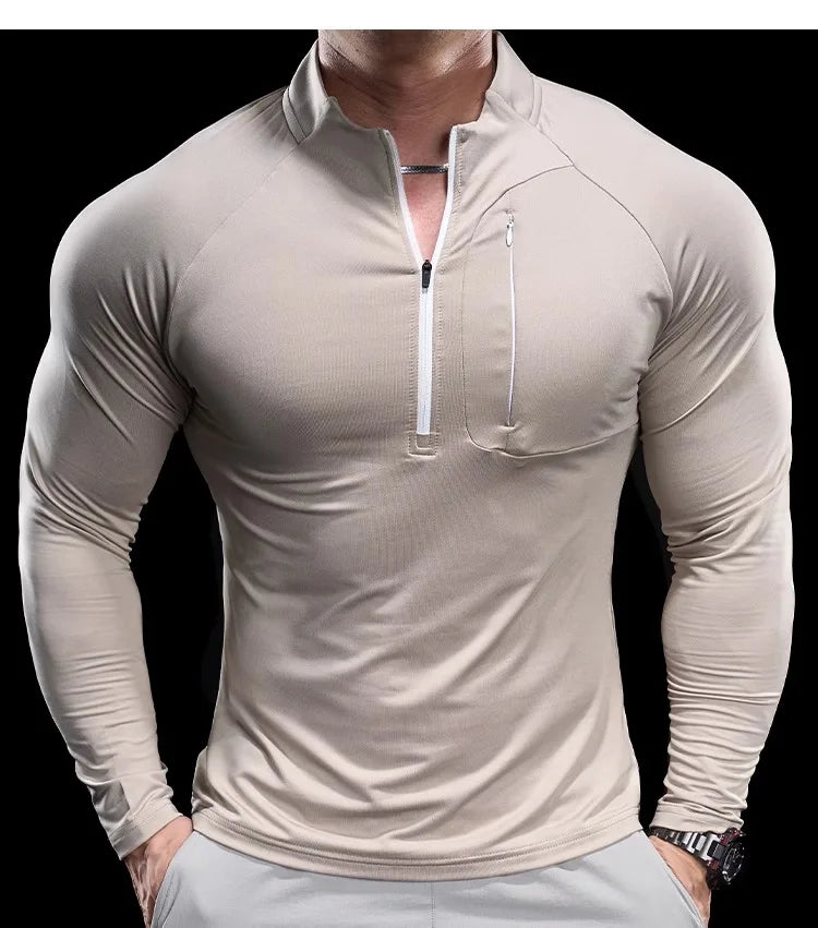2024 New Men's Sports Gym Fitness Tops Running Training Clothes Round Neck Quick-drying Breathable Long-sleeved T-shirt Autumn