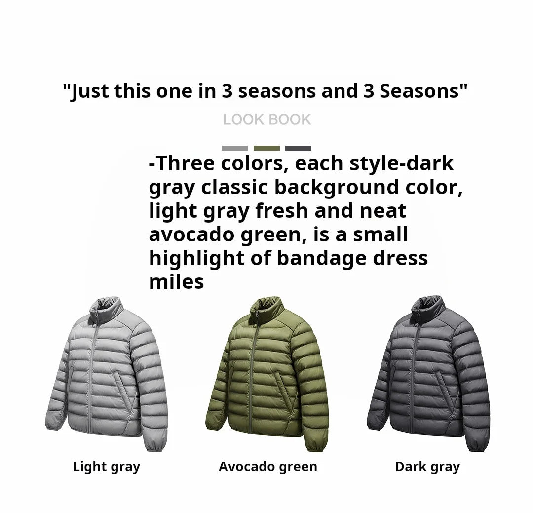 Winter Men's Stand-up Collar Down Jacket Lightweight Hydrophobic White Duck Down Filling Coat Warm Inner Layer for Fall