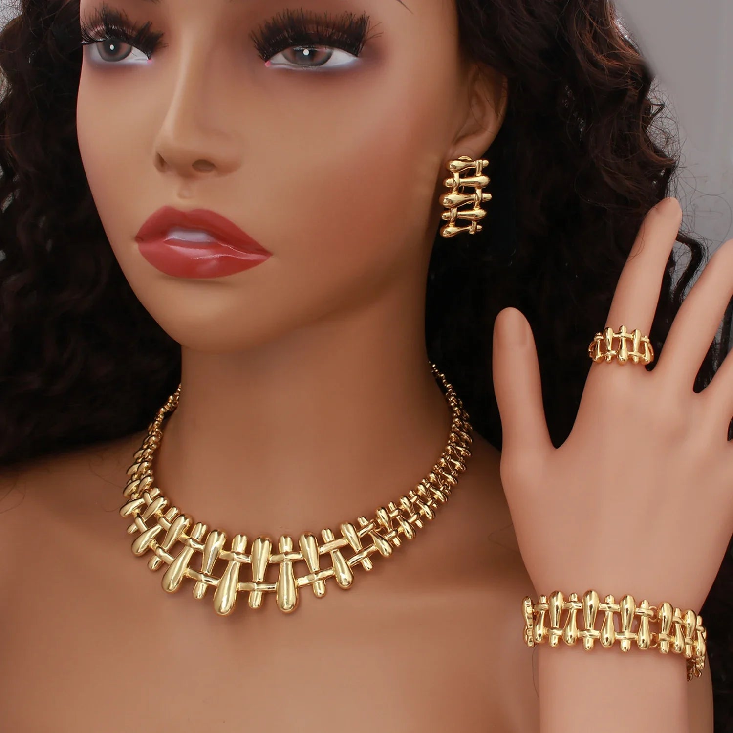 Women Necklace Earrings Bracelet Ring Jewelry Set Luxury Design Dubai 18K Gold Plated Wedding Party Jewellwey Gift