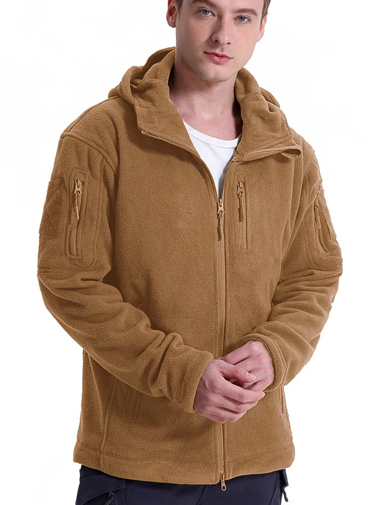 Men's Tactical Fleece Jacket Winter Warm Full Zip Military Hoodies Multi-Pockets Hiking Hunting Outdoor Coats