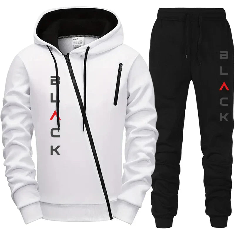 2025 Hot Sale Mens Tracksuit Hoodie Sweatpants Black Letter Print Zipper Jacket Jogger Pants Autumn Winter Casual Fashion Outfit