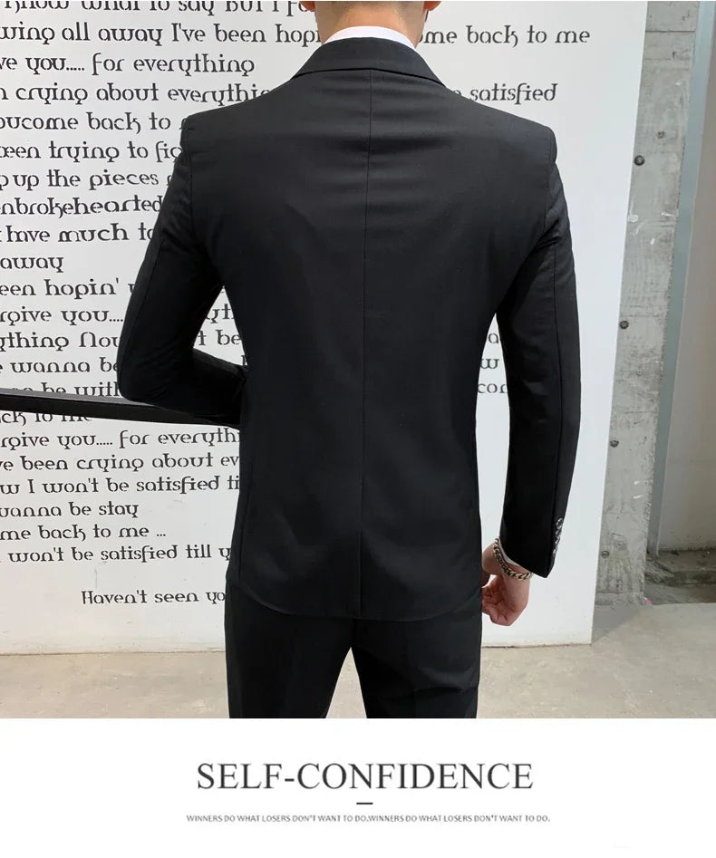 Suit Men's (Blazer+ Vest + Pants) 2025 Business Gentleman Fashionable and Fitted Casual Work Solid-color Wedding Best Man Suit