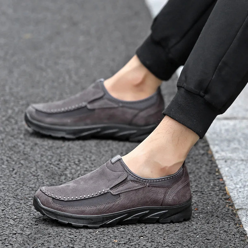 Men’s Breathable Casual Loafers – Lightweight Slip-On Walking Shoes (Black, Brown, White)