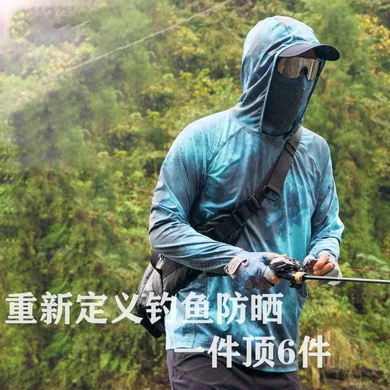 Ultra-thin Tshirts Summer Trendy Prints Lightweight UPF Sun Hoodie with Face Mask Shirt Long Sleeve Breathable UV Fishing Shirt
