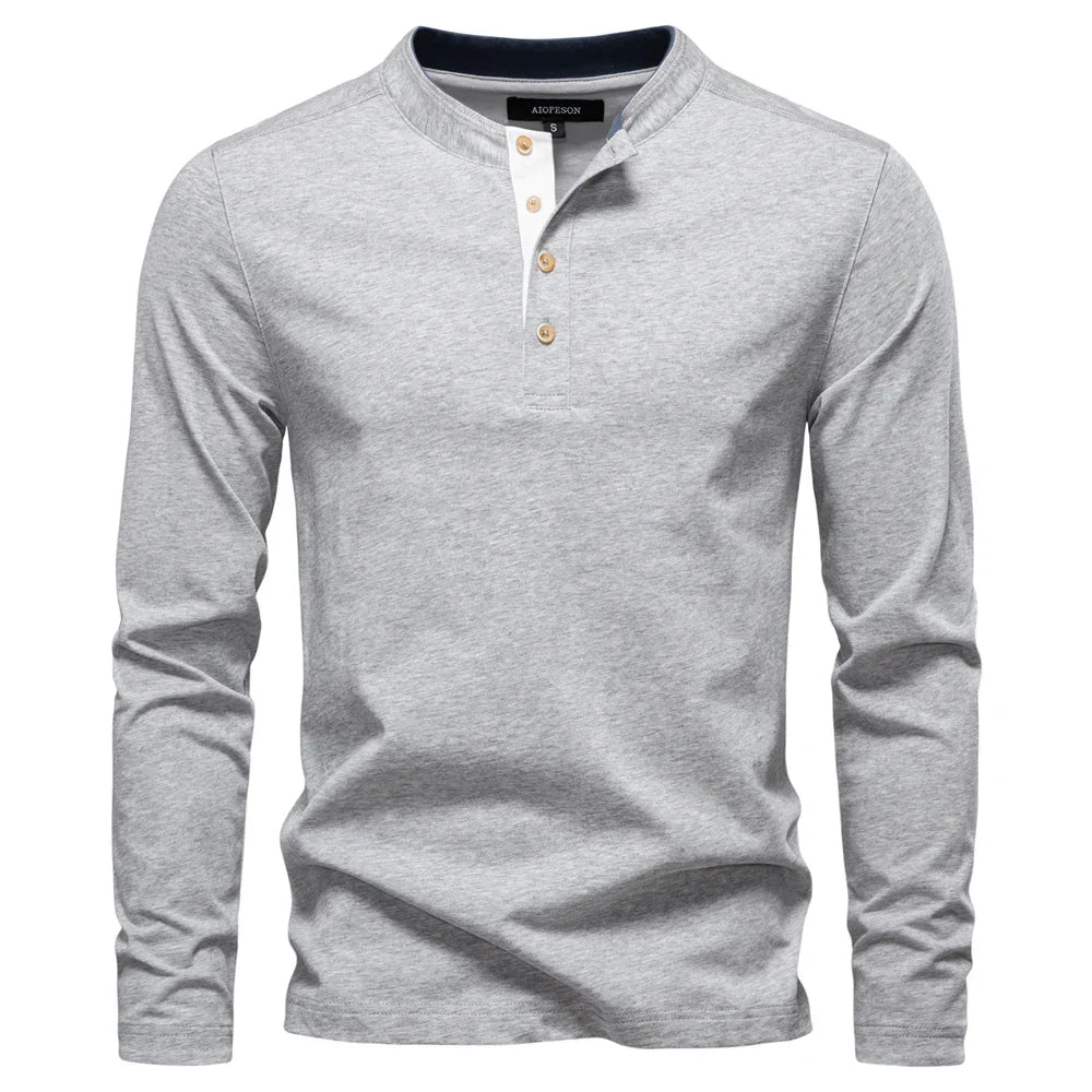 Men's Long SleeveT-shirt Fashion HIgh Quality Cotton t shirt for man button collar basic tshirt