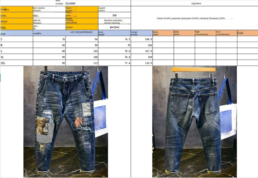 Retro Spliced jeans Men's Trendy Brand Ripped Bear Patch Loose Classic Man Pants Rhinestones Denims Tears Streetwear for Man