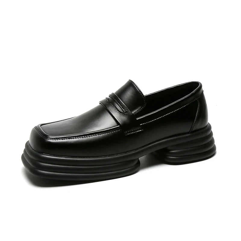 Men Zipper Patent Leather Increase Loafers Shoe Japan Korean Streetwear Fashion Thick Sole Platform Vintage Style Leather Shoes