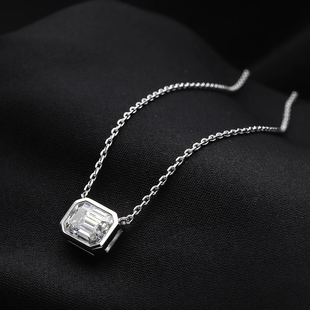 KNOBSPIN 6*8mm 2ct Emerald Cut Moissanite Pendant Diamond with GRA 100% s925 Sterling Silver Plated 18k Gold Necklaces for Women