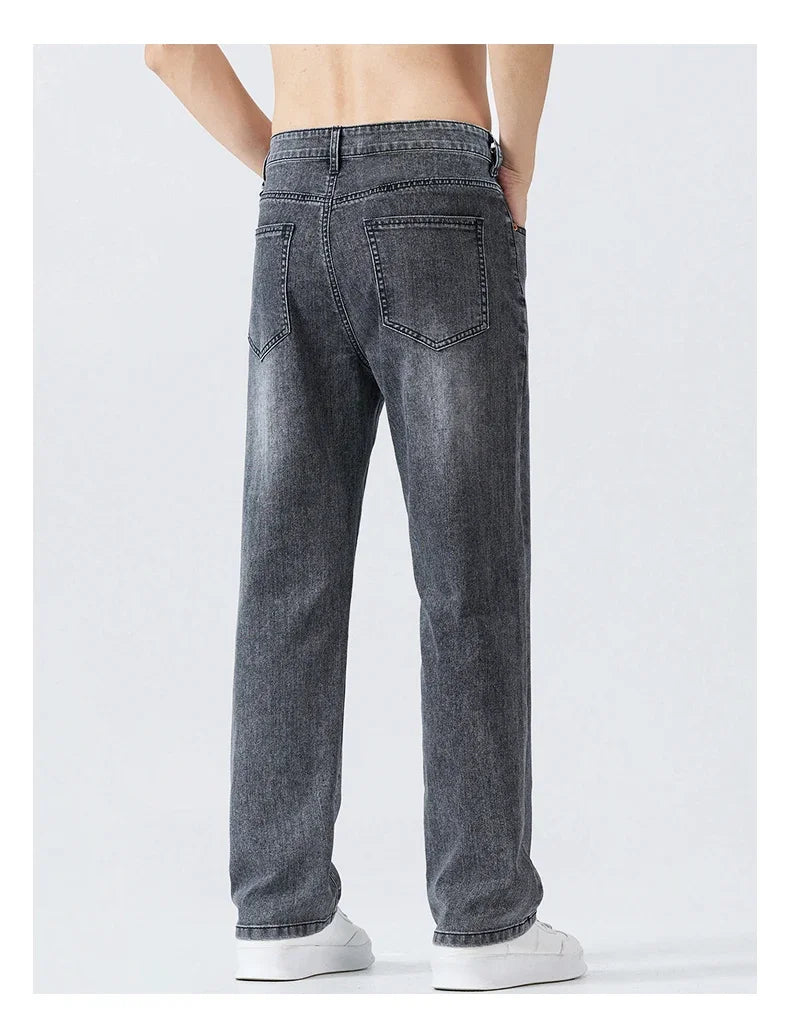 Summer Thin Straight Jeans Men's Clothing Soft Breathable Trousers Male Brand Comfortable Business Loose Denim Pants