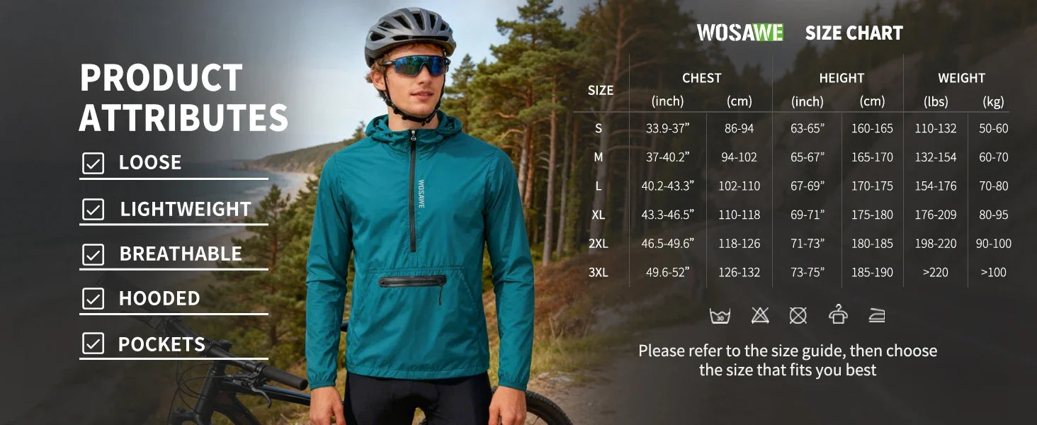 Men's Cycling Jacket Windbreaker Hooded Jacket Bike Wind Cutter Vest Windproof Short Winds Cycling Rainproof Jacket