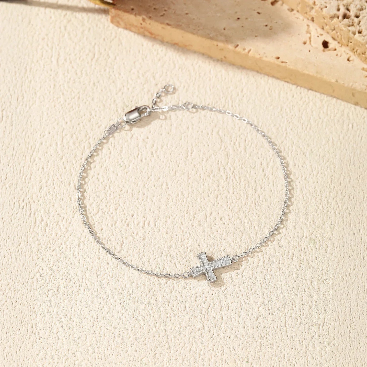 D Color VVS1 Sparkling Moissanite 925 Sterling Silver Classic Simple Cross Link Chain Bracelet For Women OL Fine Jewelry