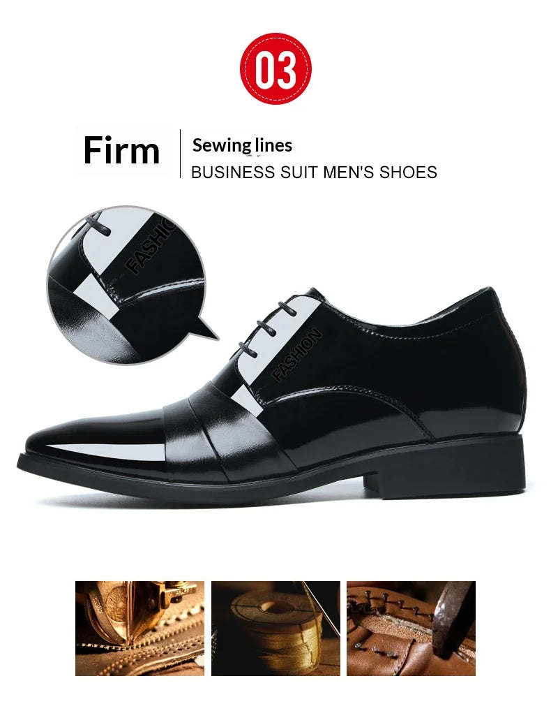 6cm/8cm Height Increasing Mens Formal Dress Shoes Cow Leather Elevator Shoes Business Office Oxfords Wedding Party Social Shoes