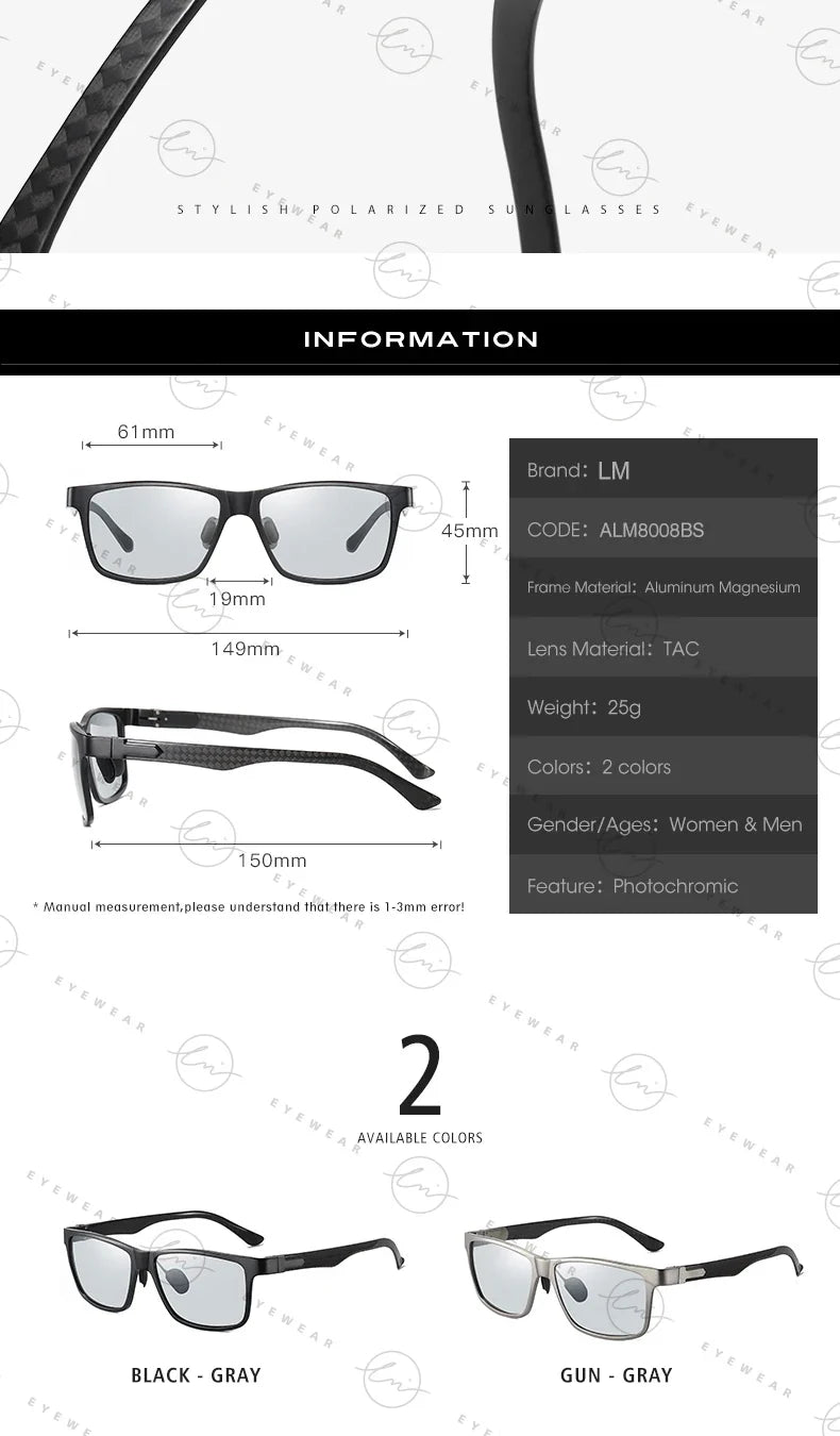 High Quality Carbon Fiber Sunglasses Polarized Man Photochromic Sun Glasses Woman Anti-glare Chameleon Goggle zonnebril