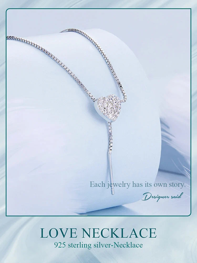 925 Sterling Silver Brilliant Heart Necklace for Women Minimalist Long Box Chain Choker Fine Jewelry Party Gift BSN260