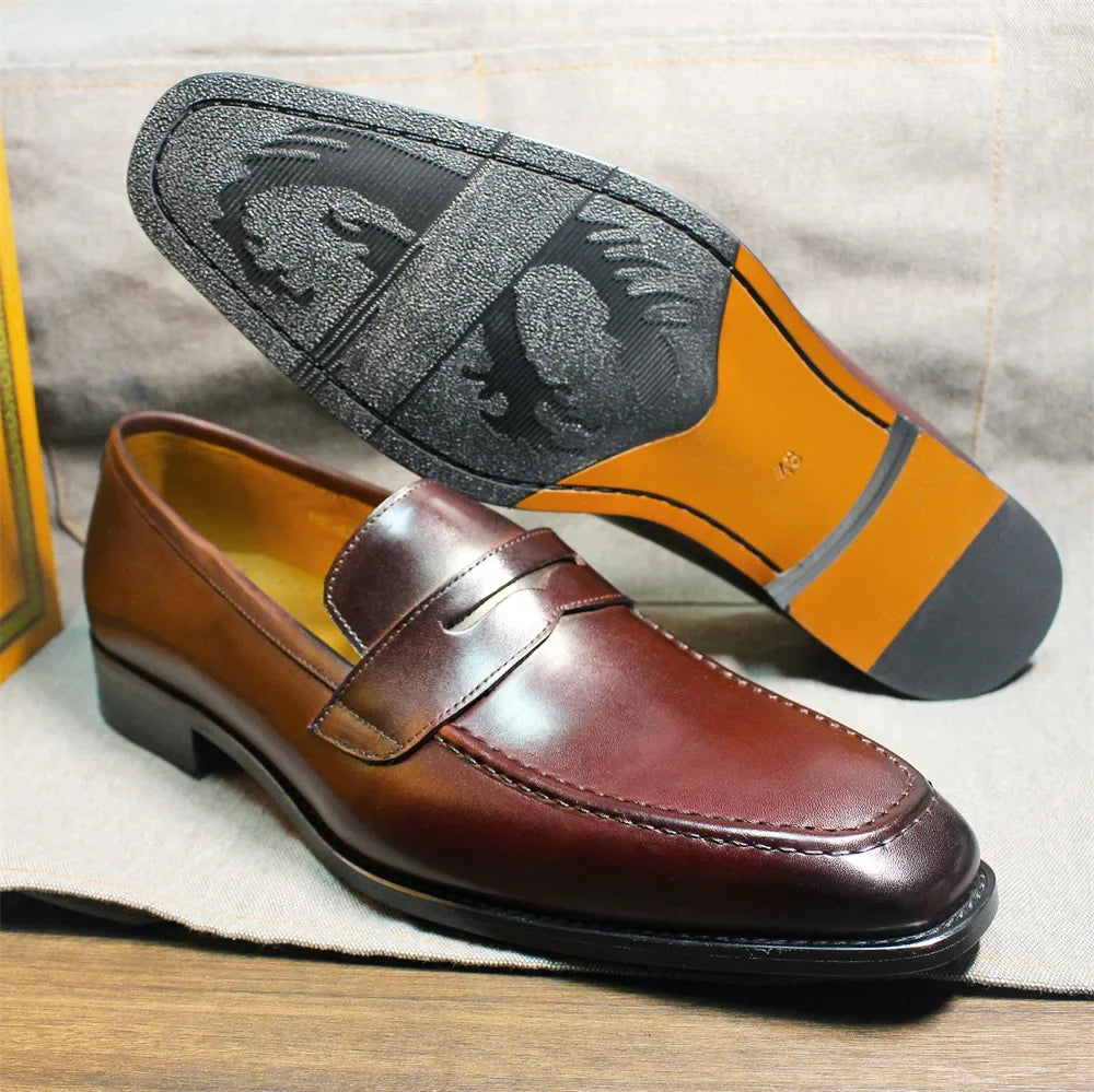  Men's genuine leather slip-on shoes polished leather classic loafers suitable for office weddings and daily wear