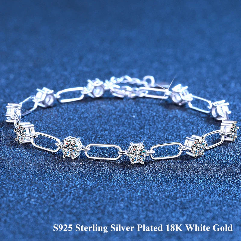 Full 4mm 0.3CT D Color VVS1 Moissanite Diamond Link Bracelet for Woman Man 925 Silver Adjustable 16cm Chain Bracelets GRA