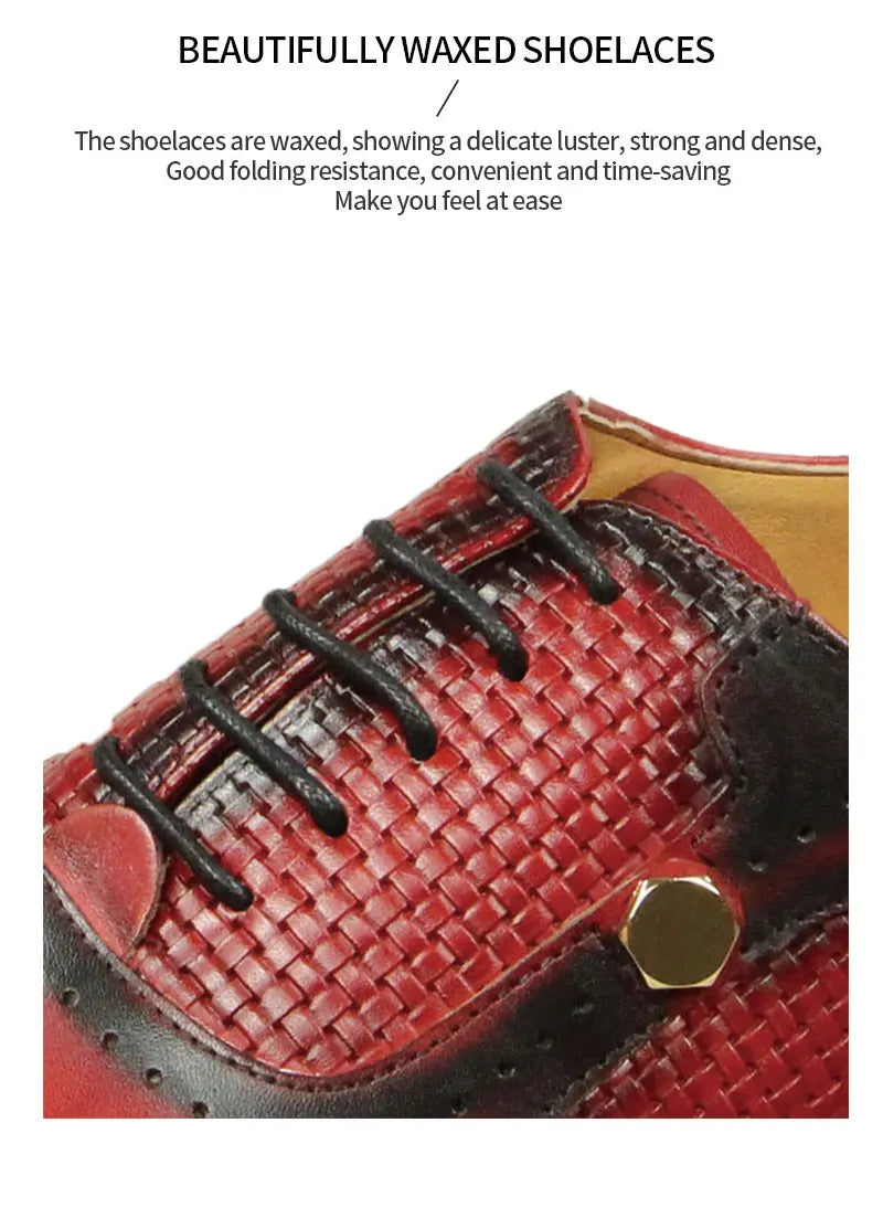 New Men's Business Leather Shoes Fashion Summer Lace-Up Red Black Hand Carved Wedding Shoes Anniversary Office Oxford Shoes