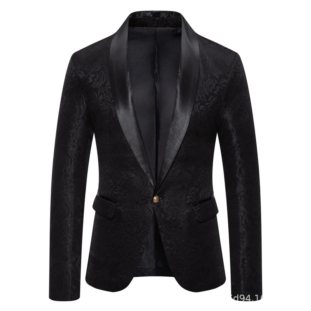 Men's Red Long-sleeved Suit Jacket, Black Collar Single-button Formal Coat, Available in Blue, Purple, Green, and White Blazers