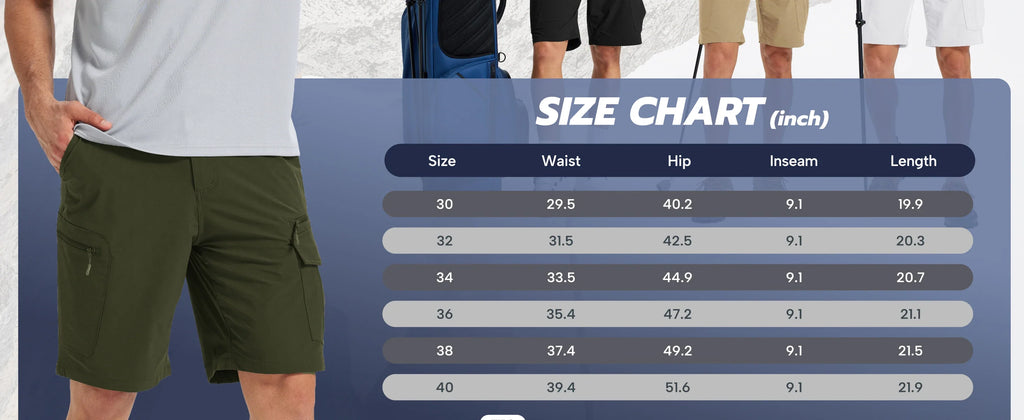UPF 50+ Hiking Cargo Shorts with 7 Pockets Men 9" Quick Dry Lightweight Nylon Shorts Outdoor Work Shorts Fishing Casual