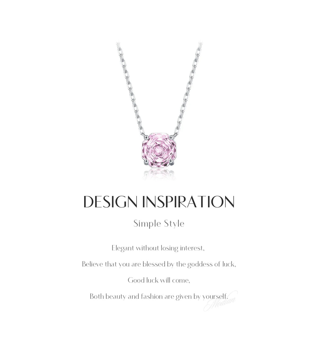 Rose Cut Pink CZ Pendant Necklace 925 Sterling Silver Sweet Delicate Light Pink Necklace For Women Party Fine Jewelry