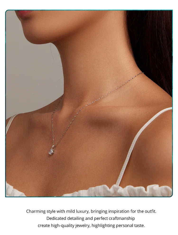 925 Sterling Silver Simple Clear Zircon Pendant Necklace for Women Wedding Engagement Anniversary Fine Jewelry BSN273