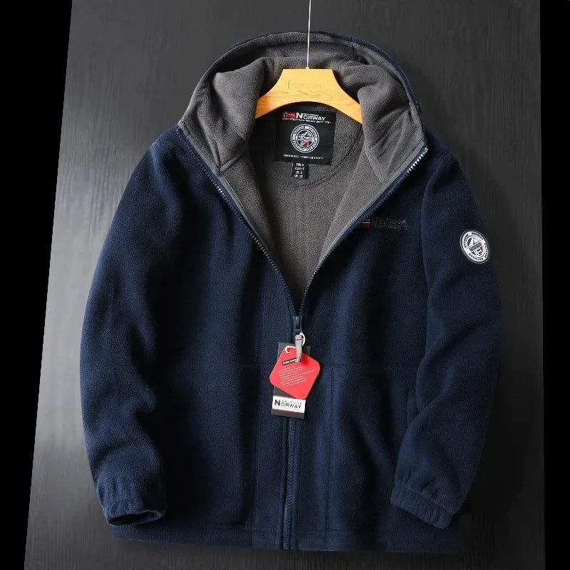 Thickened Double Layer Fleece Winter Jacket for Men with Hood Warm And Anti-Hail Norwegian Style Casual Loose Fit Jacket