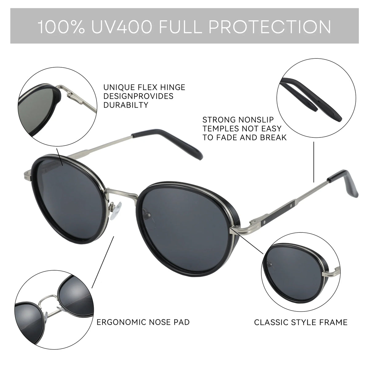 Steampunk Sunglasses For Men Vintage Round Polarized Mirror Sun Glasses For Women Shades UV400