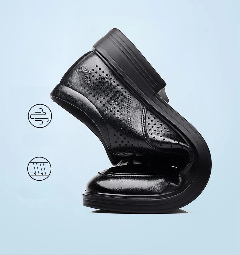 Summer New Hallow Leather Shoes for Men Solid Color Lace Fashion Business Casual Shoe Male Breathable Dress Elegant Shoes Man