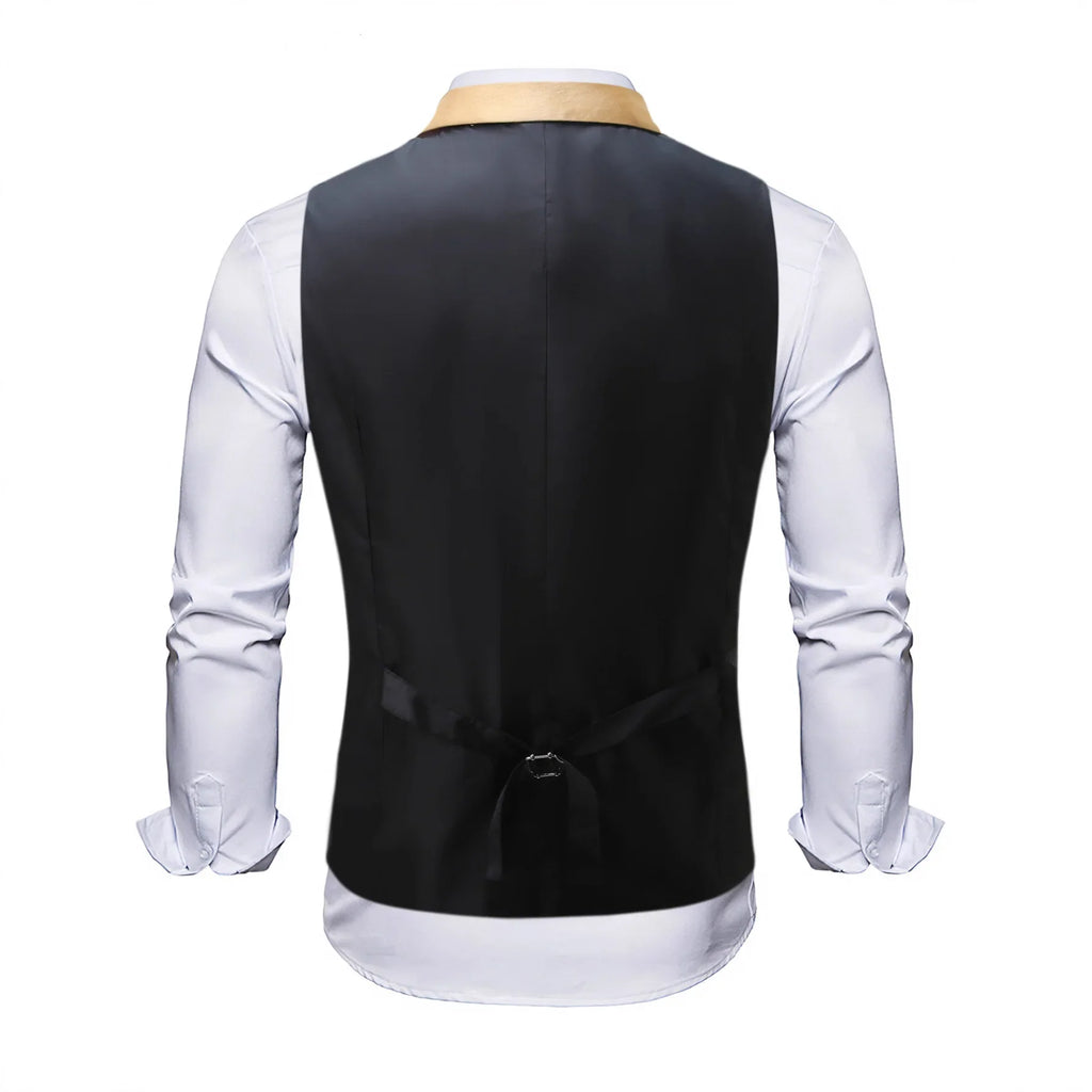 Men's Gold Sleeveless Blazer, Round Sequin-embellished Blazer Jacket, Perfect for Weddings, Parties, DJ Events, and Nightclubs.