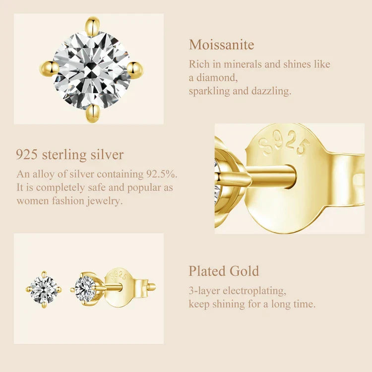 U Moissanite Earrings Shinning 4 Prongs Ear Stud 925 Sterling Silver D Color for Women Wedding Anniversary Fine Jewelry