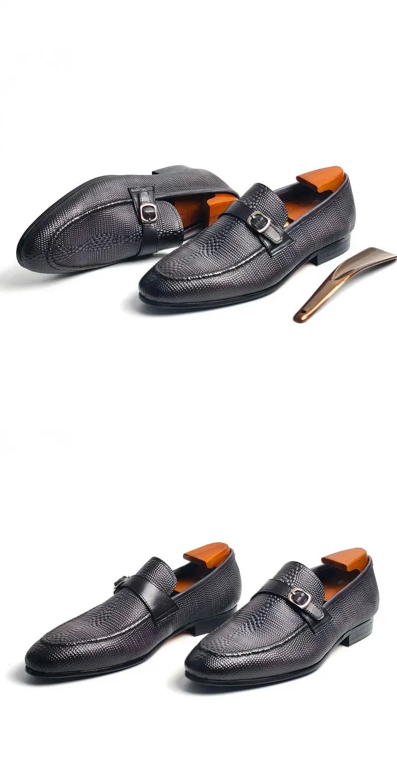 Luxury Men's Genuine Leather Loafers Buckle Slip-On Dress Shoes for Wedding, Party & Business Premium Comfort Casual Shoe