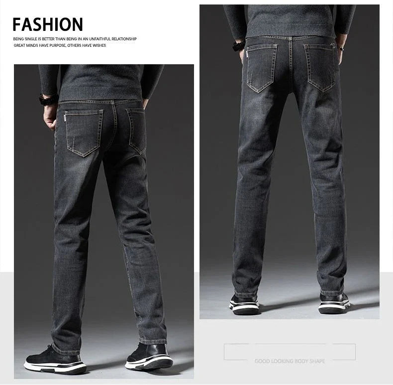 Autumn Winter High Quality Elastic Mens Jeans Cargo Slim Fit Denim Pencil Trousers Midweight Long PantsHighHigh  Jeans Man